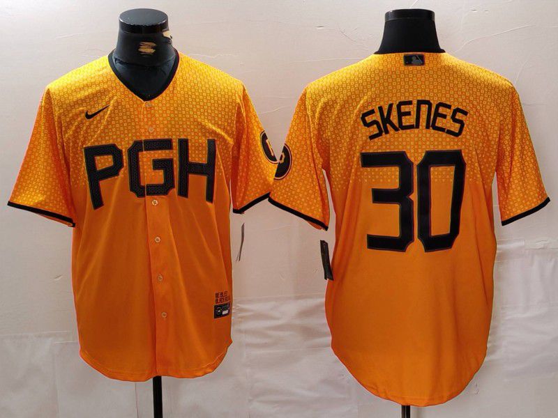 Men Pittsburgh Pirates #30 Skenes Yellow City Edition 2024 Nike MLB Jersey style 1